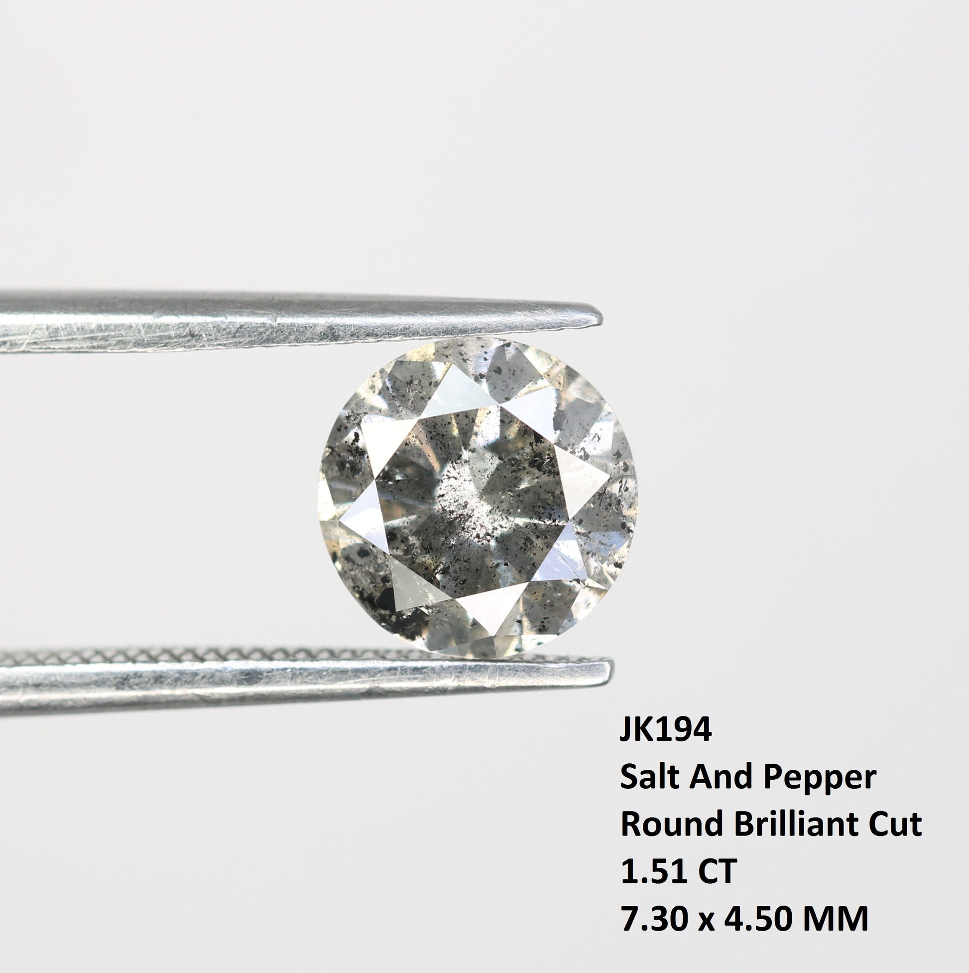 1.51 Carat Salt And Pepper Loose Round Brilliant Cut Diamond For Wedding Ring - JayKrishna Diamond