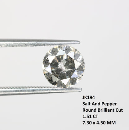 1.51 Carat Salt And Pepper Loose Round Brilliant Cut Diamond For Wedding Ring - JayKrishna Diamond