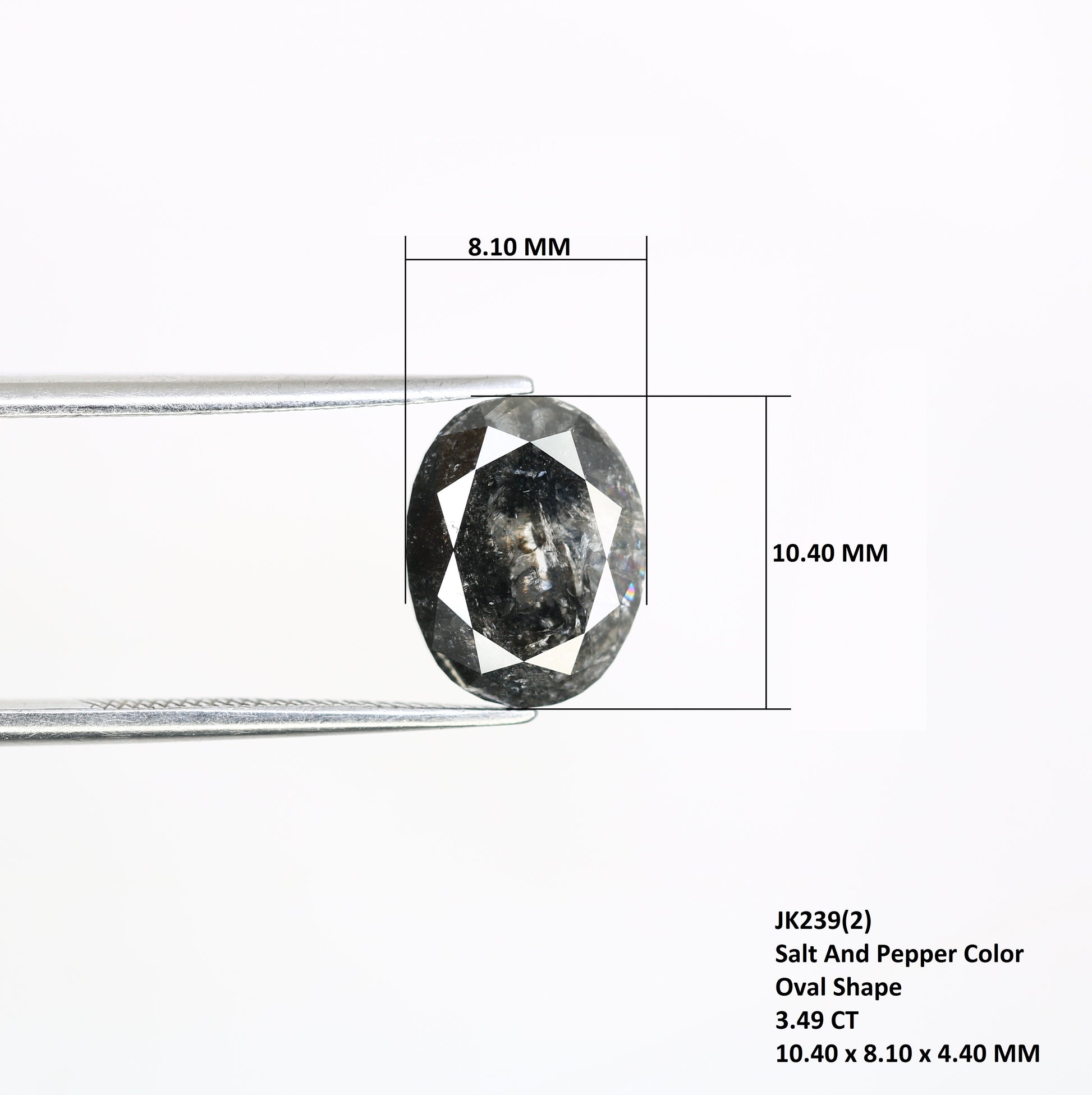 3.49 CT Salt And Pepper Oval Shape 10.40 MM Diamond For Statement Ring - JayKrishna Diamond