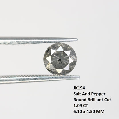 1.09 Carat Salt And Pepper Loose Round Brilliant Cut Diamond For Engagement Ring - JayKrishna Diamond