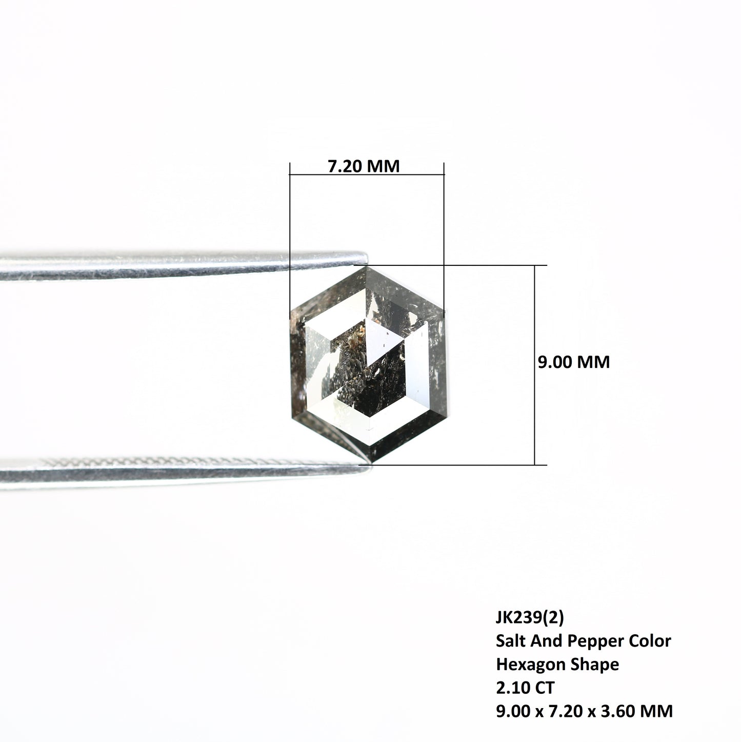 2.10 Carat Hexagon Shape 9.00 MM Salt And Pepper Loose Diamond For Wedding Ring - JayKrishna Diamond