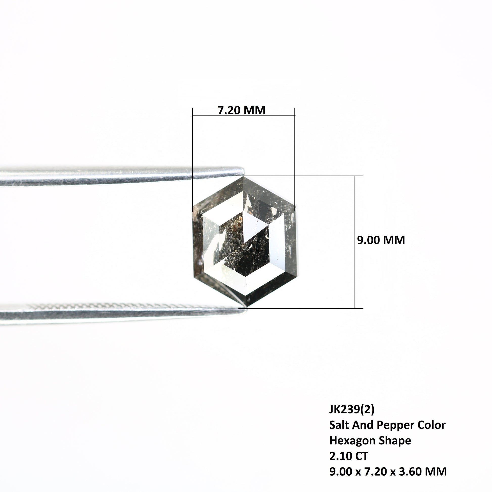 2.10 Carat Hexagon Shape 9.00 MM Salt And Pepper Loose Diamond For Wedding Ring - JayKrishna Diamond
