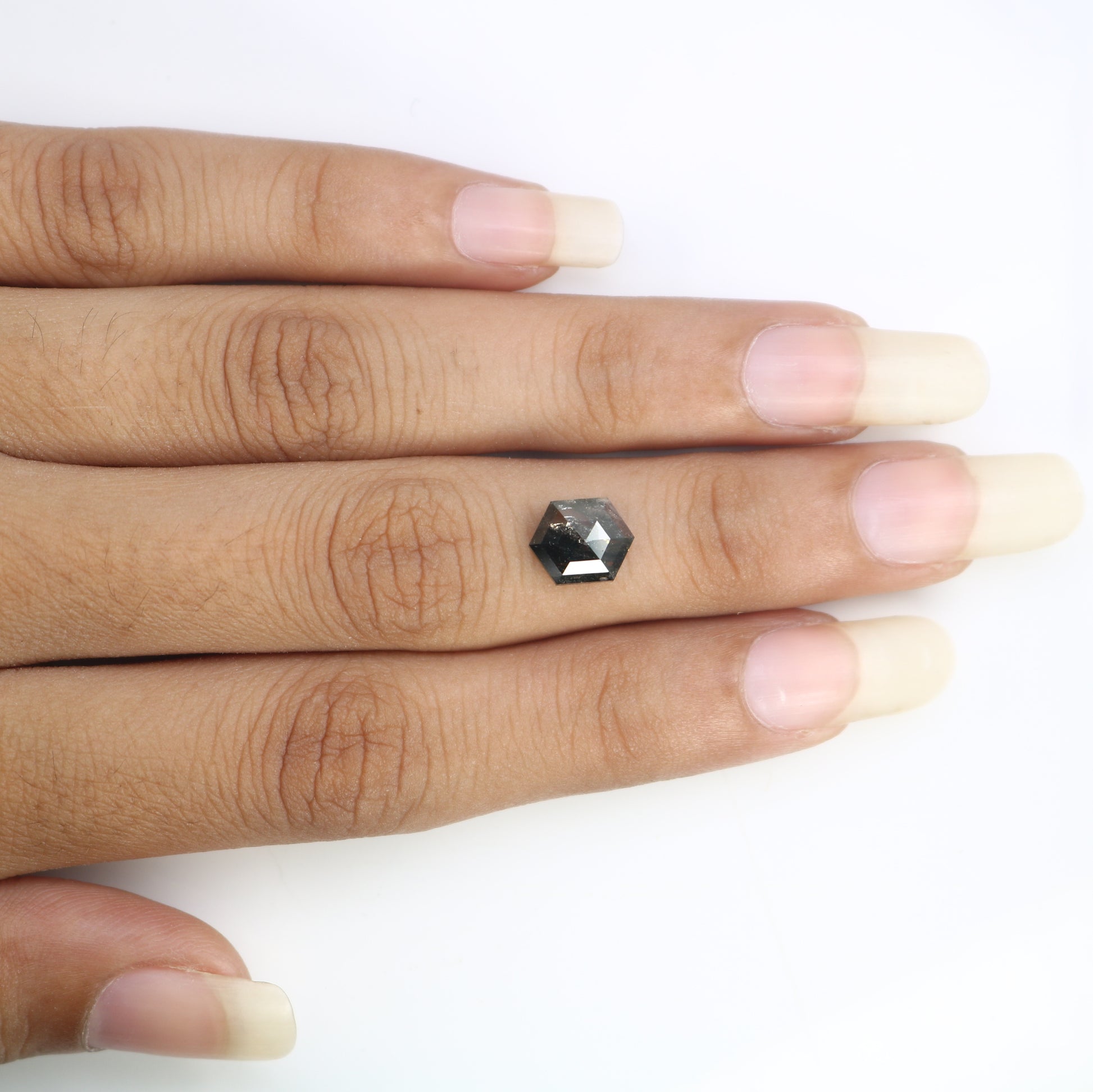 2.10 Carat Hexagon Shape 9.00 MM Salt And Pepper Loose Diamond For Wedding Ring - JayKrishna Diamond