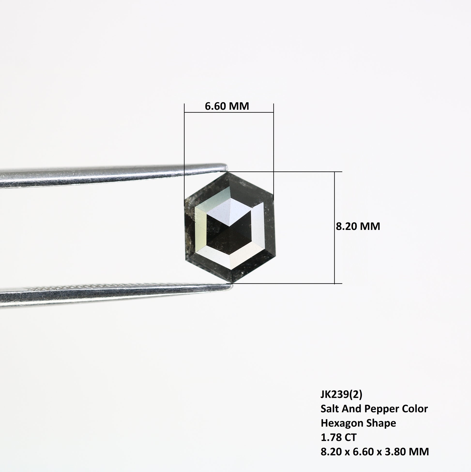 1.78 CT Salt And Pepper 8.20 MM Hexagon Shape Loose Diamond For Wedding Ring - JayKrishna Diamond