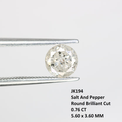 0.76 Carat Salt And Pepper Loose Round Brilliant Cut Diamond For Engagement Ring - JayKrishna Diamond