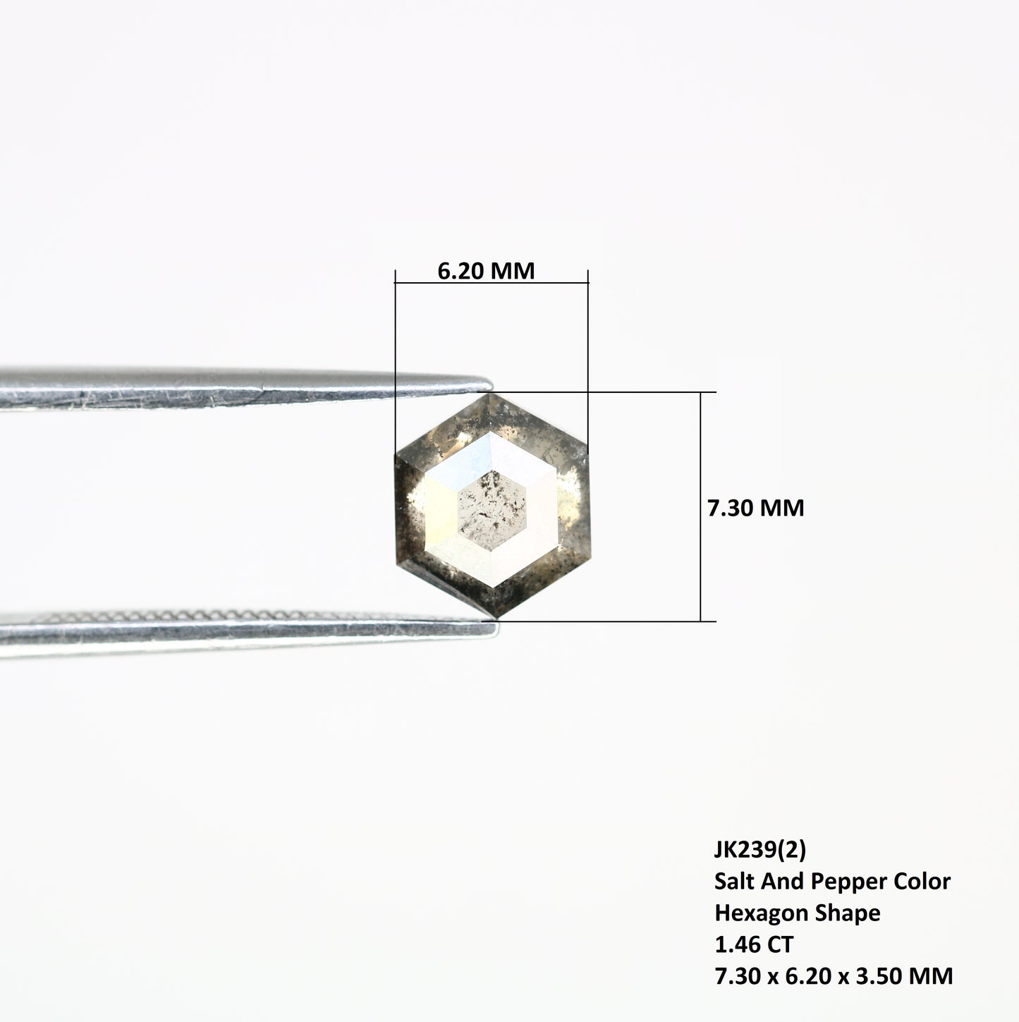 1.46 CT 7.30 MM Hexagon Shape Loose Salt And Pepper Diamond For Wedding Ring - JayKrishna Diamond