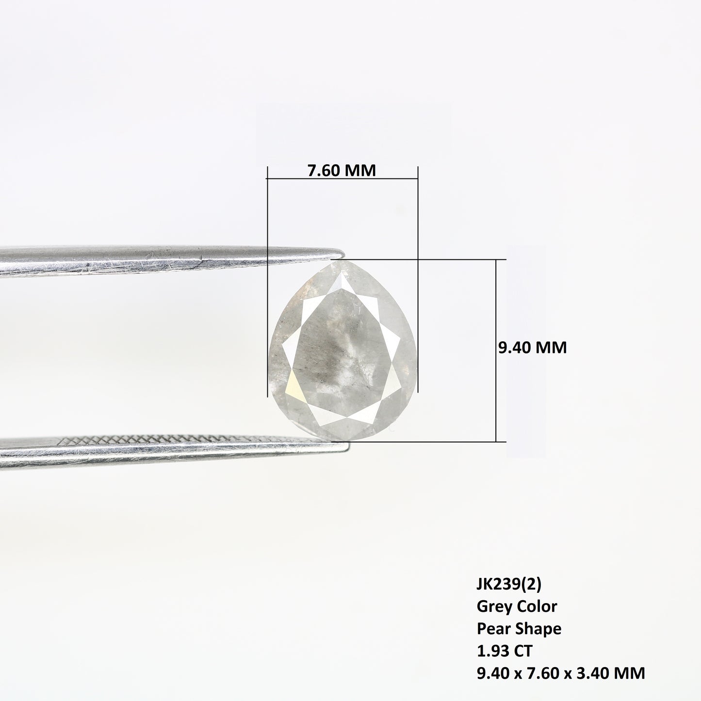 1.93 CT Natural Loose Grey Pear Shaped 9.40 MM Diamond For Wedding Ring - JayKrishna Diamond
