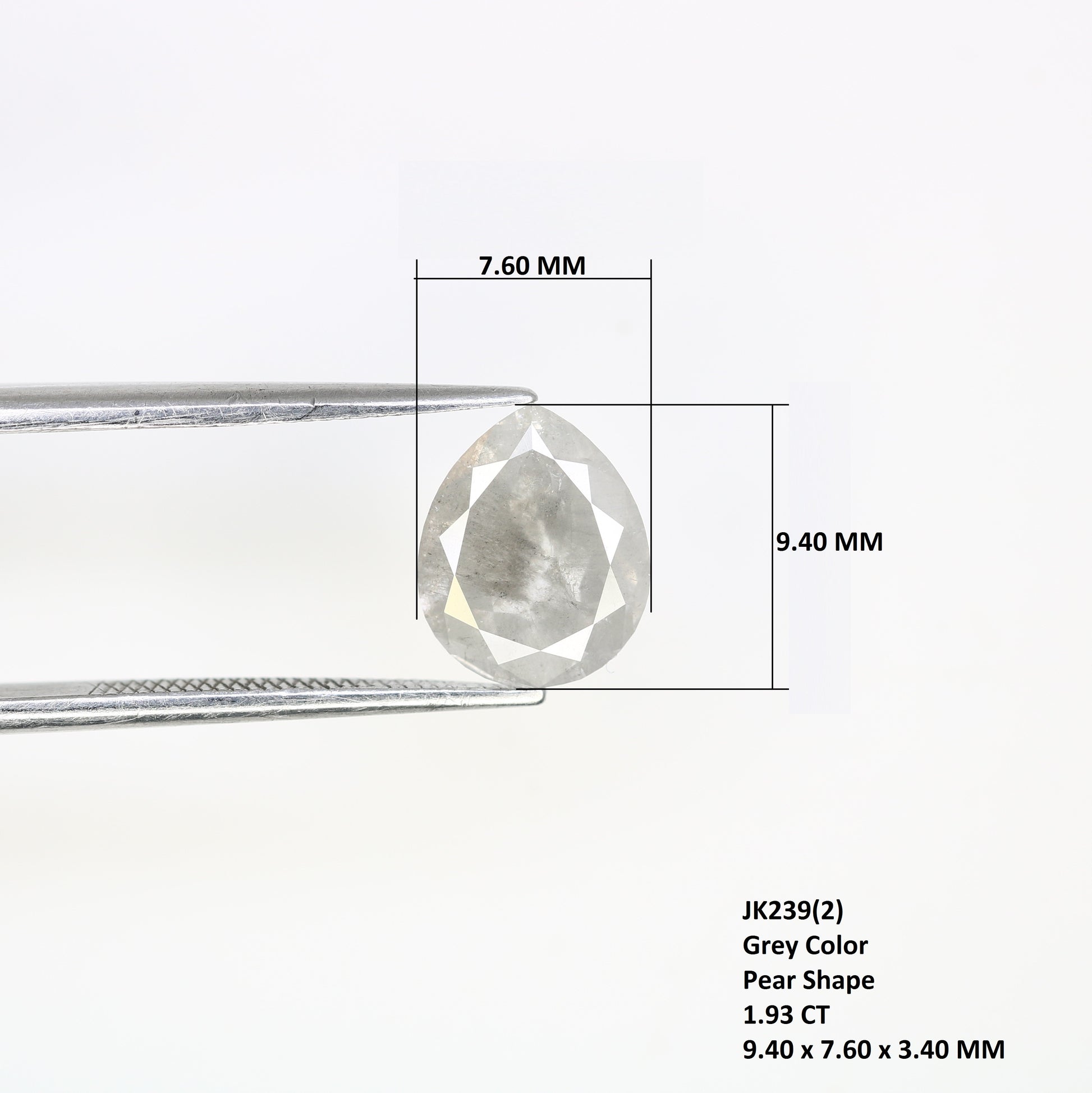 1.93 CT Natural Loose Grey Pear Shaped 9.40 MM Diamond For Wedding Ring - JayKrishna Diamond