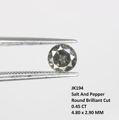 0.45 Carat Loose Salt and Pepper Round Brilliant Cut Diamond for Wedding Ring and Unique Artisan Jewelry Design - JayKrishna Diamond
