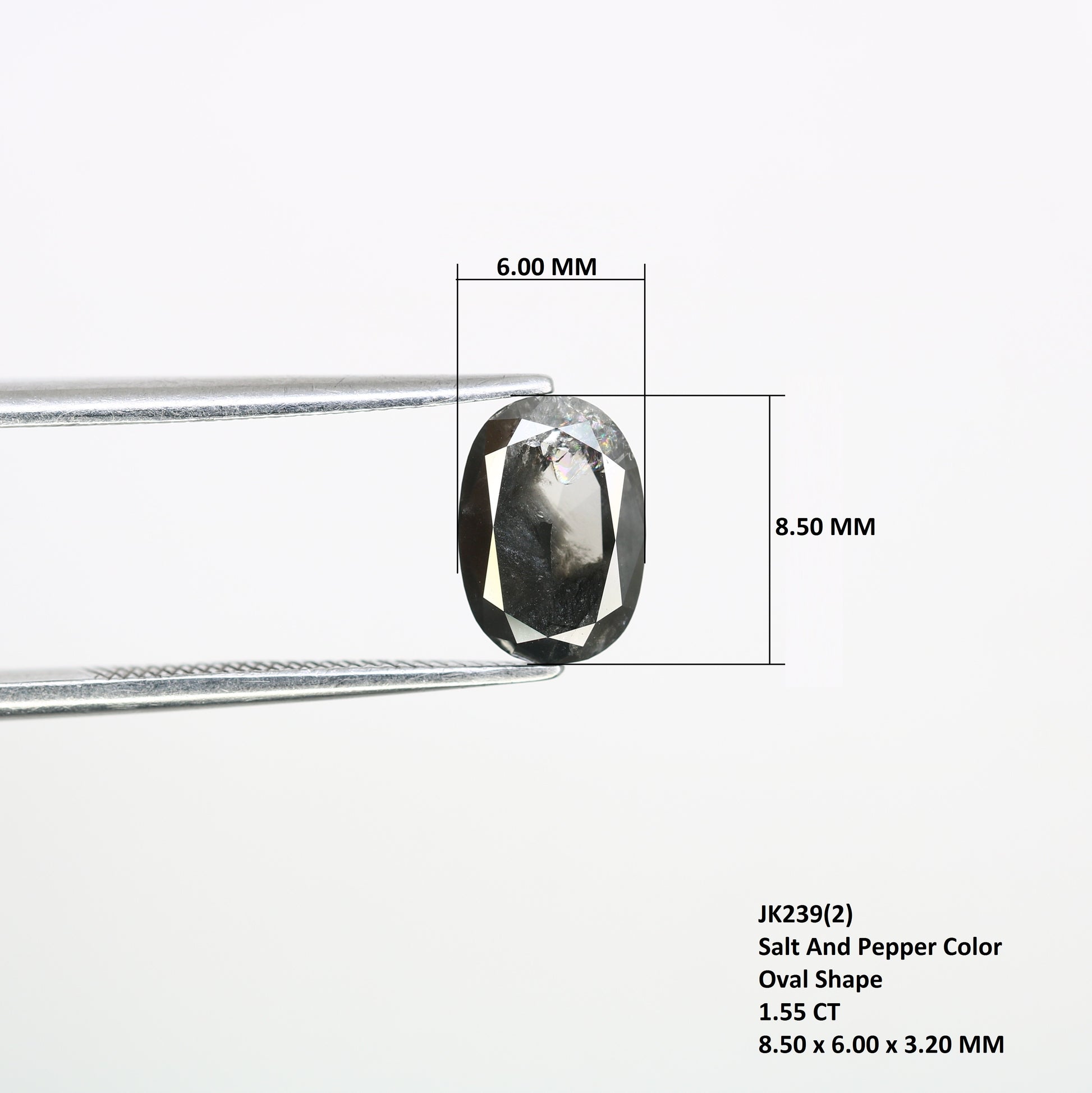 1.55 CT Oval Shape 8.50 MM Salt And Pepper Diamond For Statement Ring - JayKrishna Diamond
