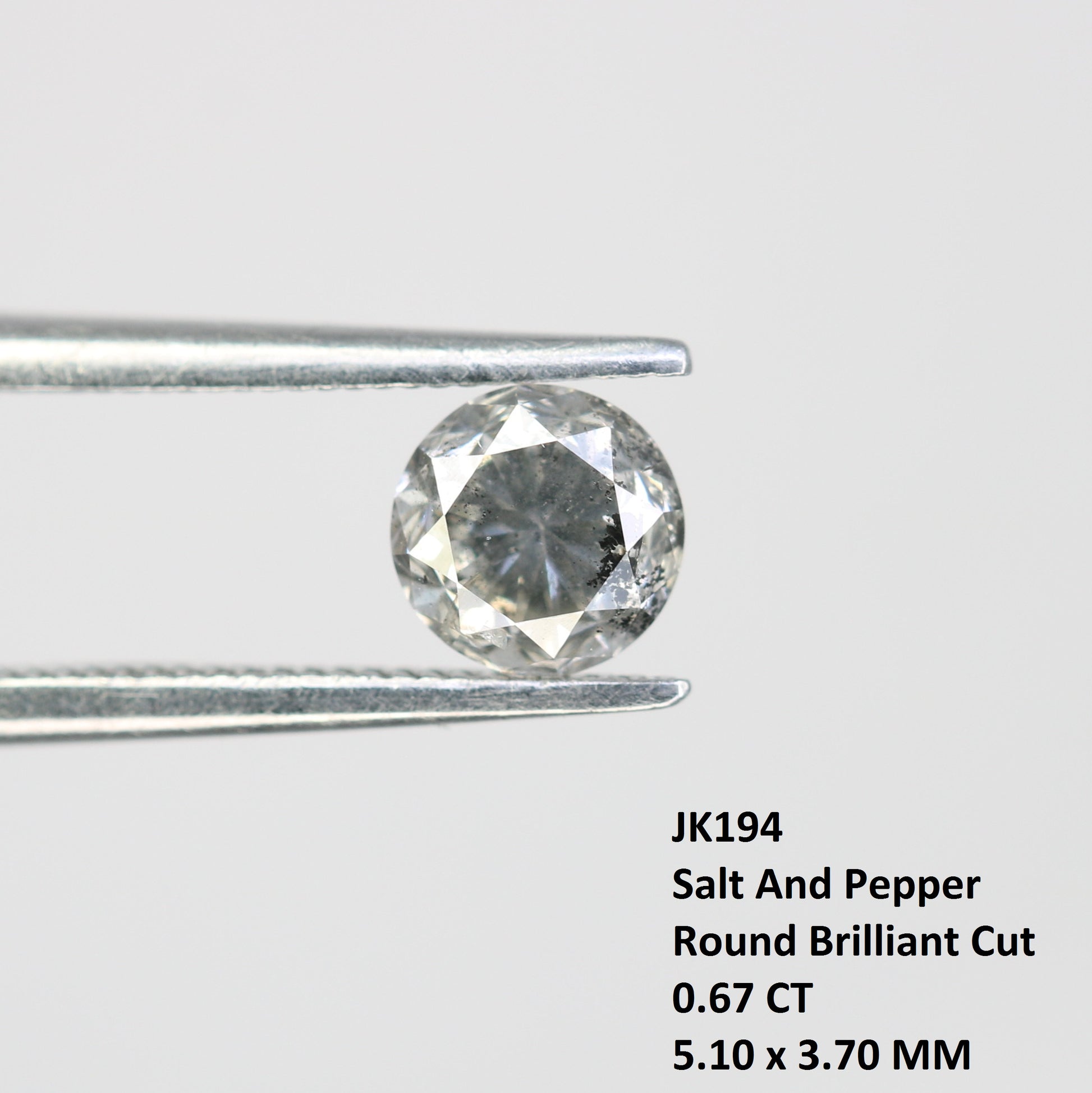 0.67 Carat Salt and Pepper Round Brilliant Cut Loose Diamond for Wedding Ring - Unique Gemstone for Custom Bridal Jewelry Designs - JayKrishna Diamond