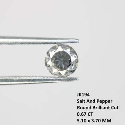 0.67 Carat Salt and Pepper Round Brilliant Cut Loose Diamond for Wedding Ring - Unique Gemstone for Custom Bridal Jewelry Designs - JayKrishna Diamond