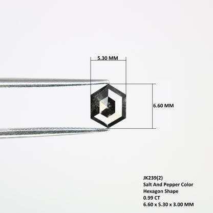 0.99 CT Salt And Pepper 6.60 MM Hexagon Shape Loose Diamond For Wedding Ring - JayKrishna Diamond