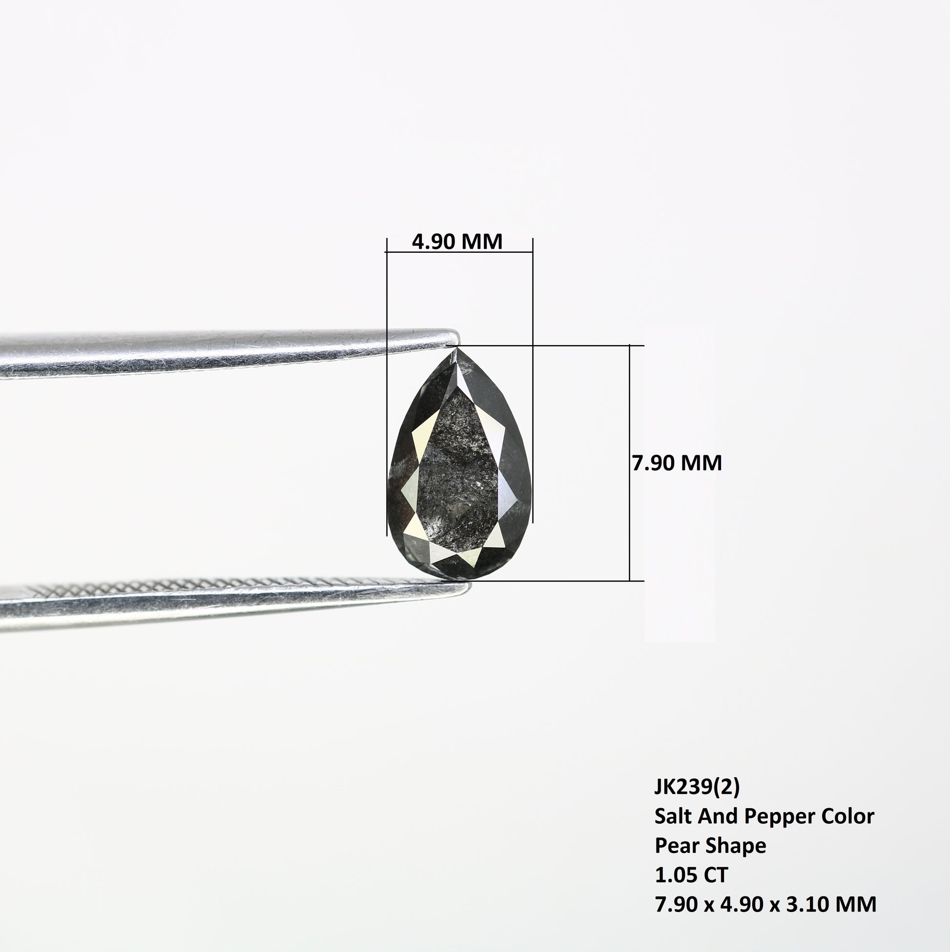 1.05 CT Pear Shape 7.90 MM Loose Salt And Pepper Diamond For Engagement Ring - JayKrishna Diamond