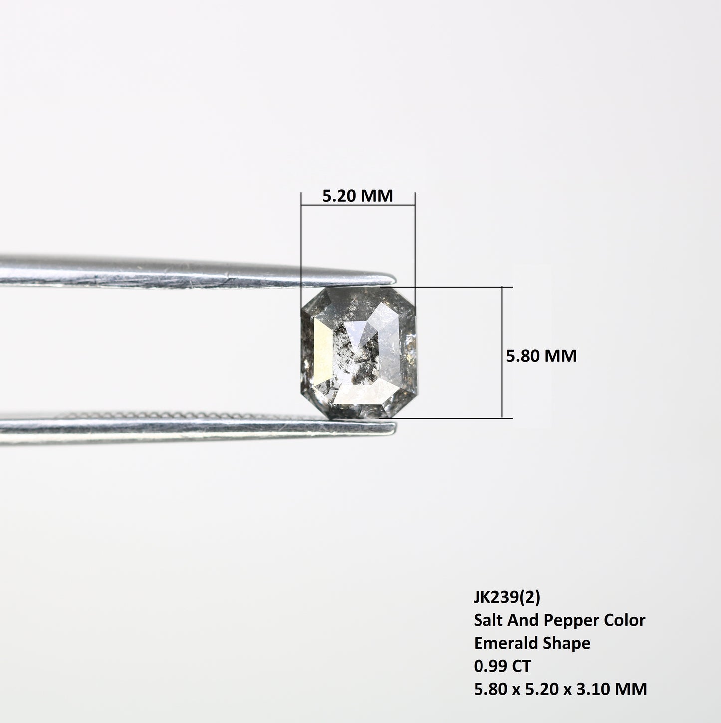 0.99 CT 5.80 MM Salt And Pepper Emerald Shape Diamond For Engagement Ring - JayKrishna Diamond