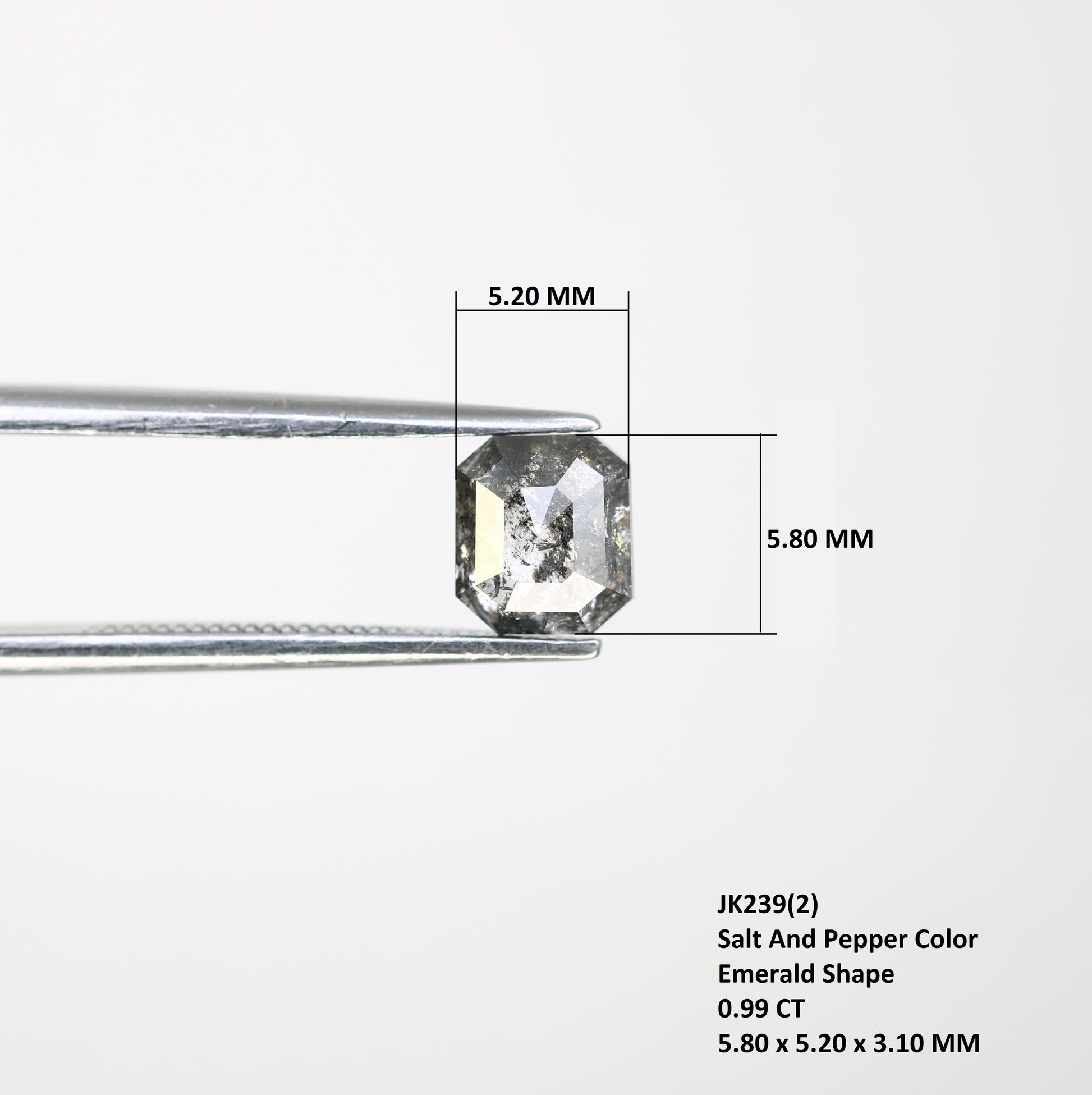 0.99 CT 5.80 MM Salt And Pepper Emerald Shape Diamond For Engagement Ring - JayKrishna Diamond