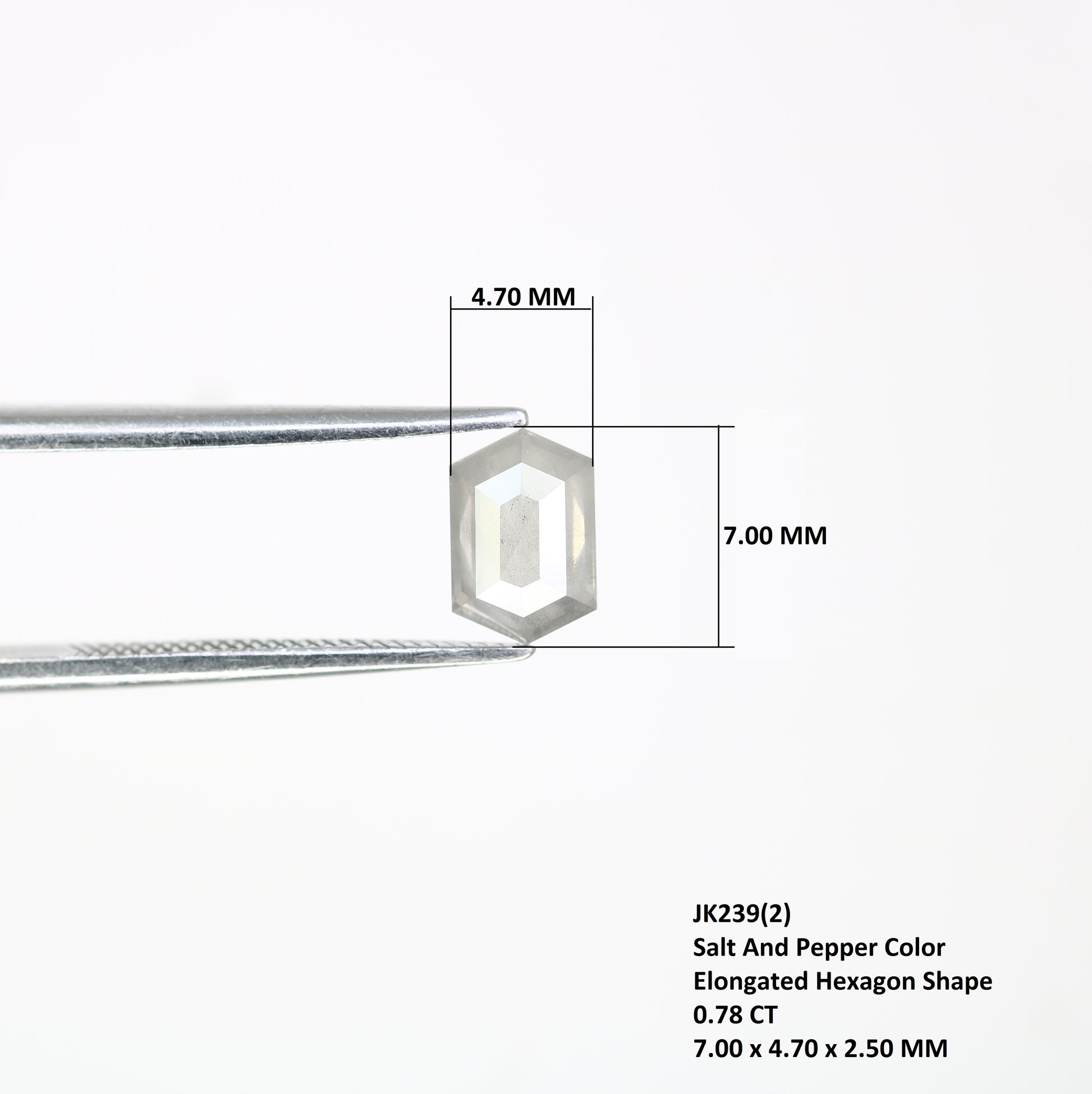 0.78 CT Salt And Pepper 7.00 MM Elongated Hexagon Shape Diamond For Engagement Ring - JayKrishna Diamond