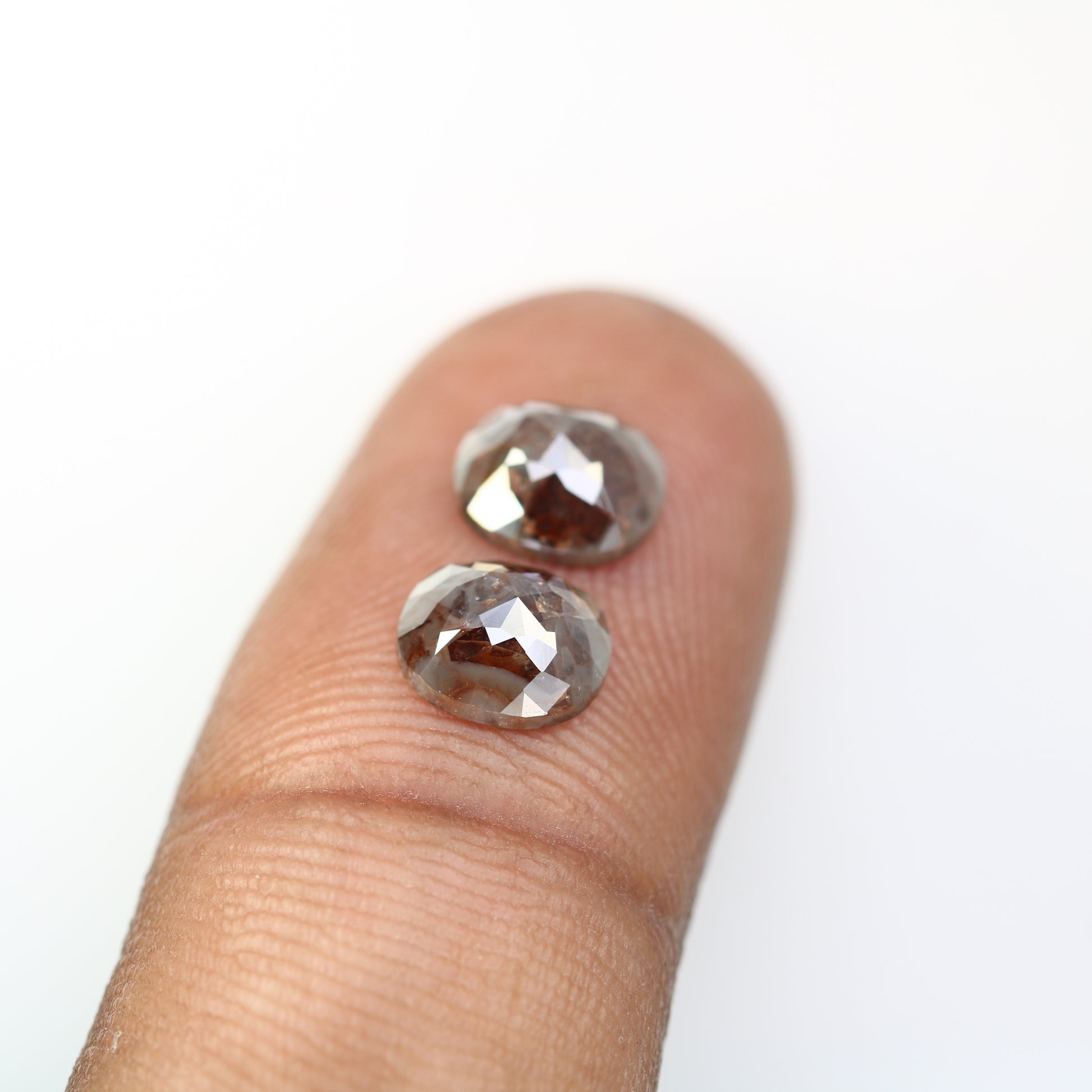 2.48 CT 7.20 MM Brown Oval Shape Natural Pair Diamond For Earring - JayKrishna Diamond