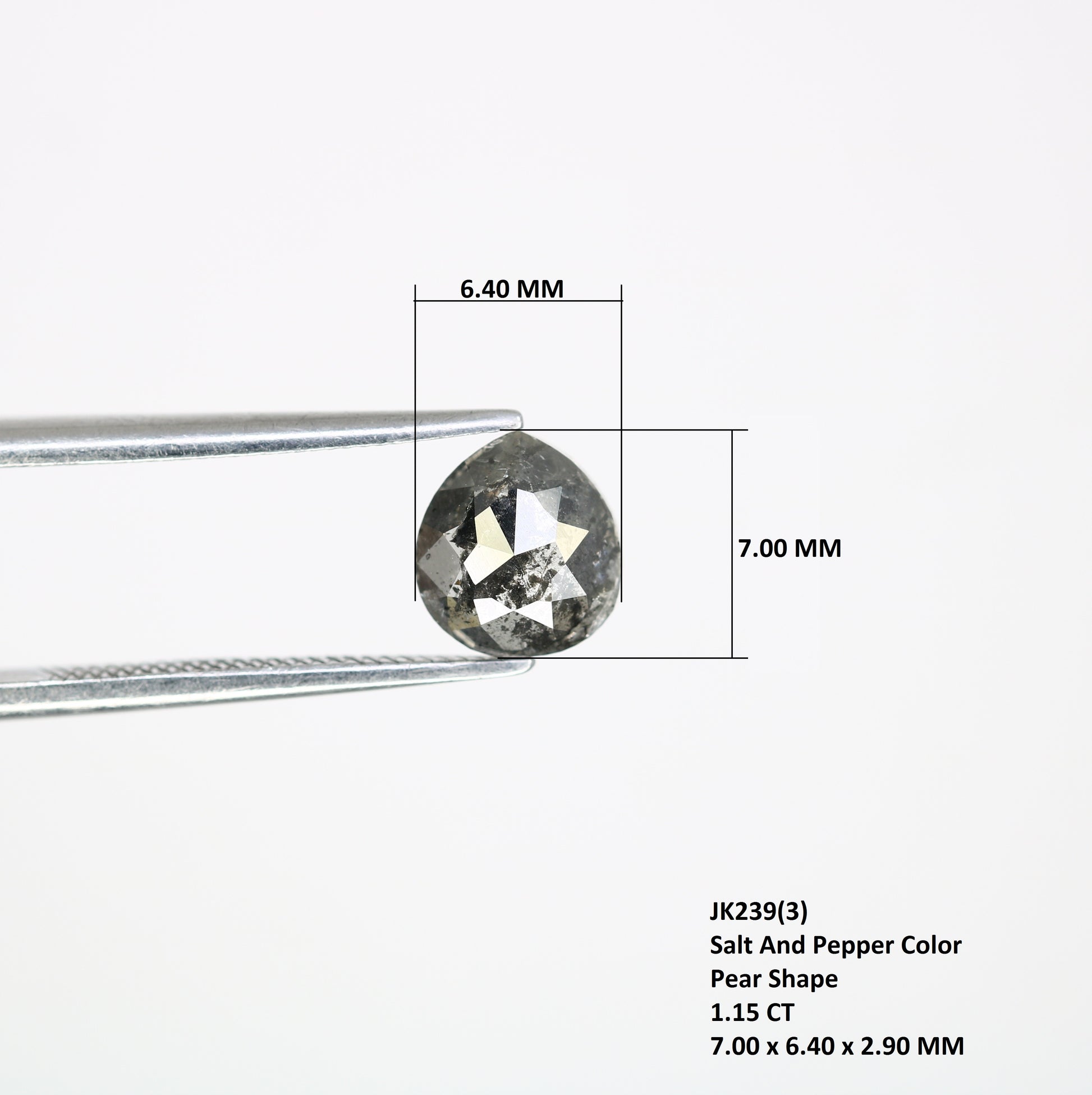 1.15 CT Salt And Pepper 7.00 MM Pear Shape Diamond For Engagement Ring - JayKrishna Diamond