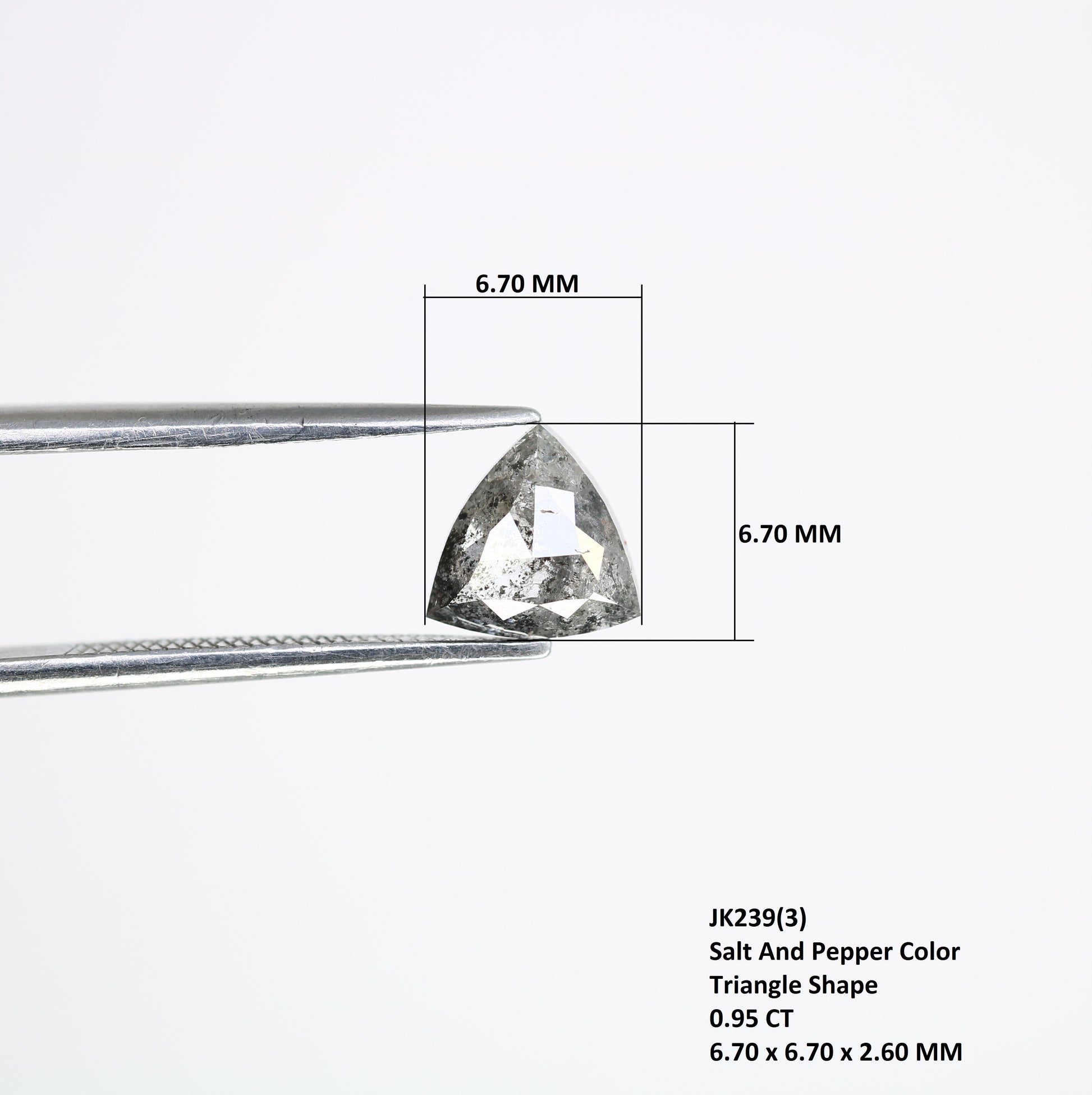 0.95 CT Triangle Shape Salt And Pepper 6.70 MM Diamond For Galaxy Ring - JayKrishna Diamond