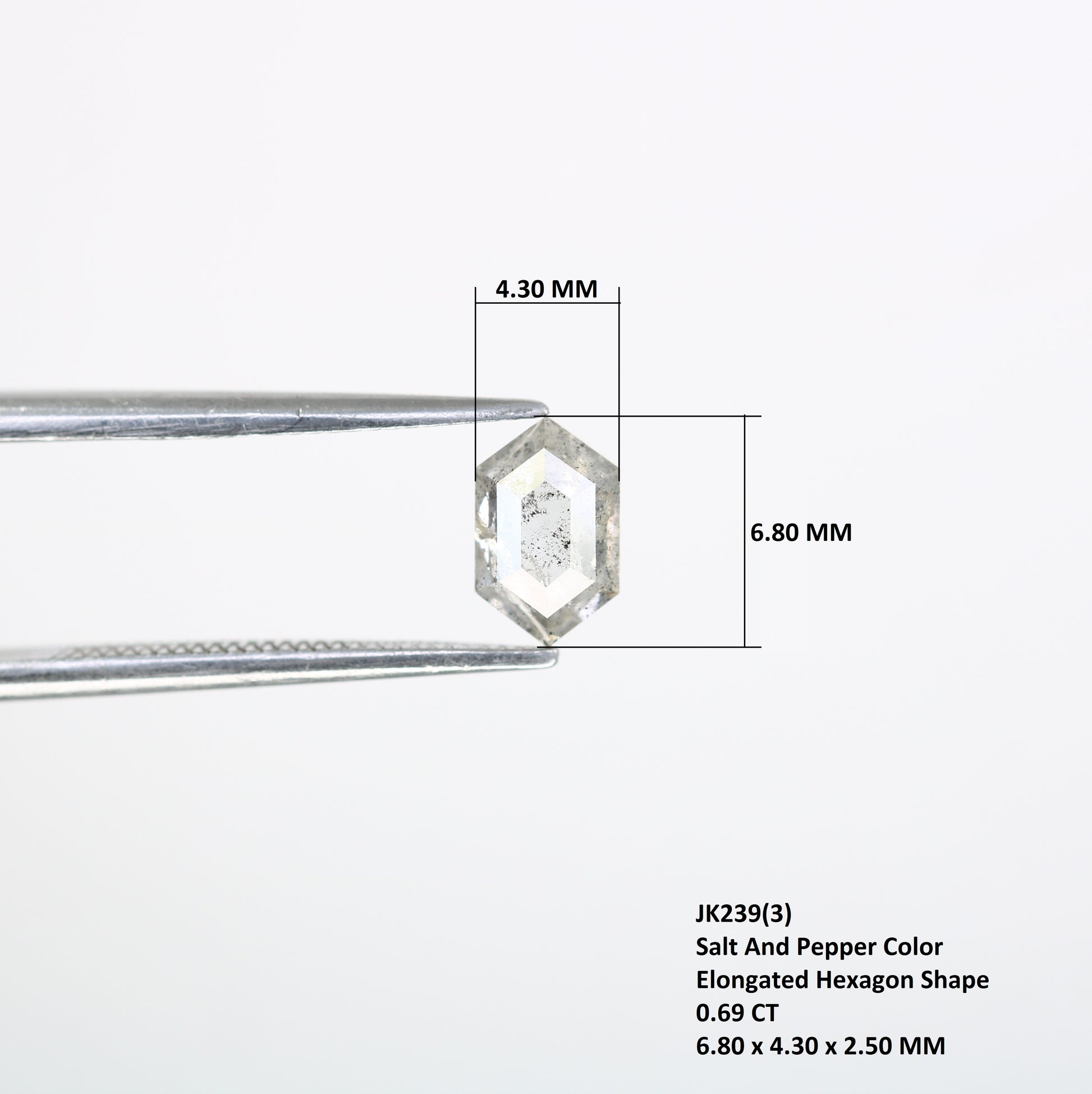 0.69 CT Salt And Pepper Elongated Hexagon Shape Diamond For Engagement Ring - JayKrishna Diamond