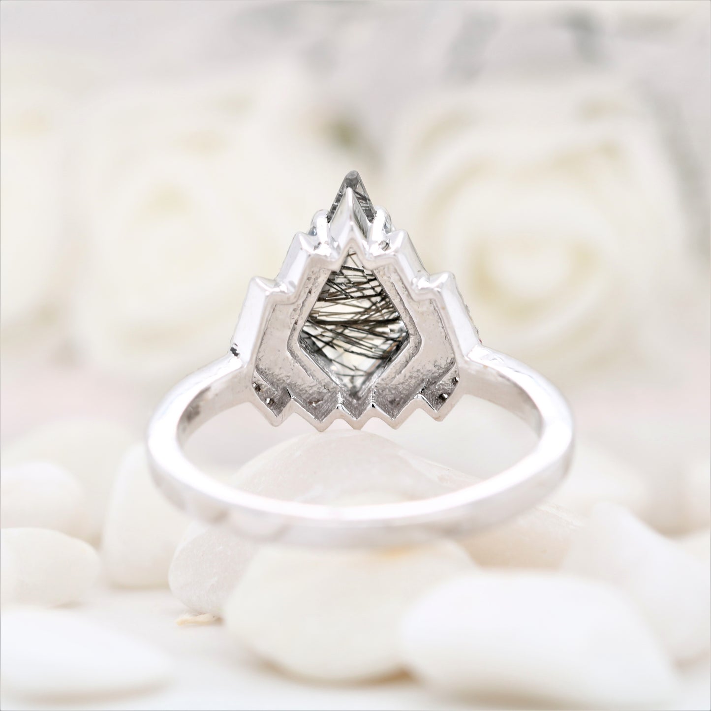 Kite Black Rutilated Quartz White Gold Engagement Ring - JayKrishna Diamond