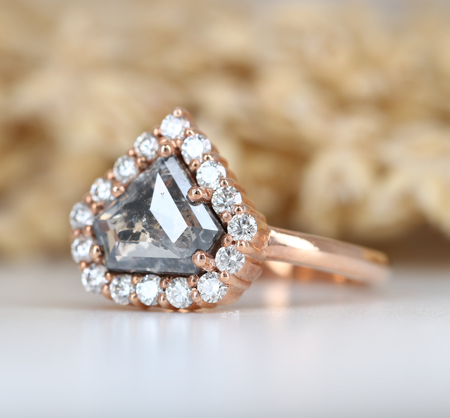 Loose Salt and Pepper Diamond Shape Rose Gold Engagement Ring - JayKrishna Diamond