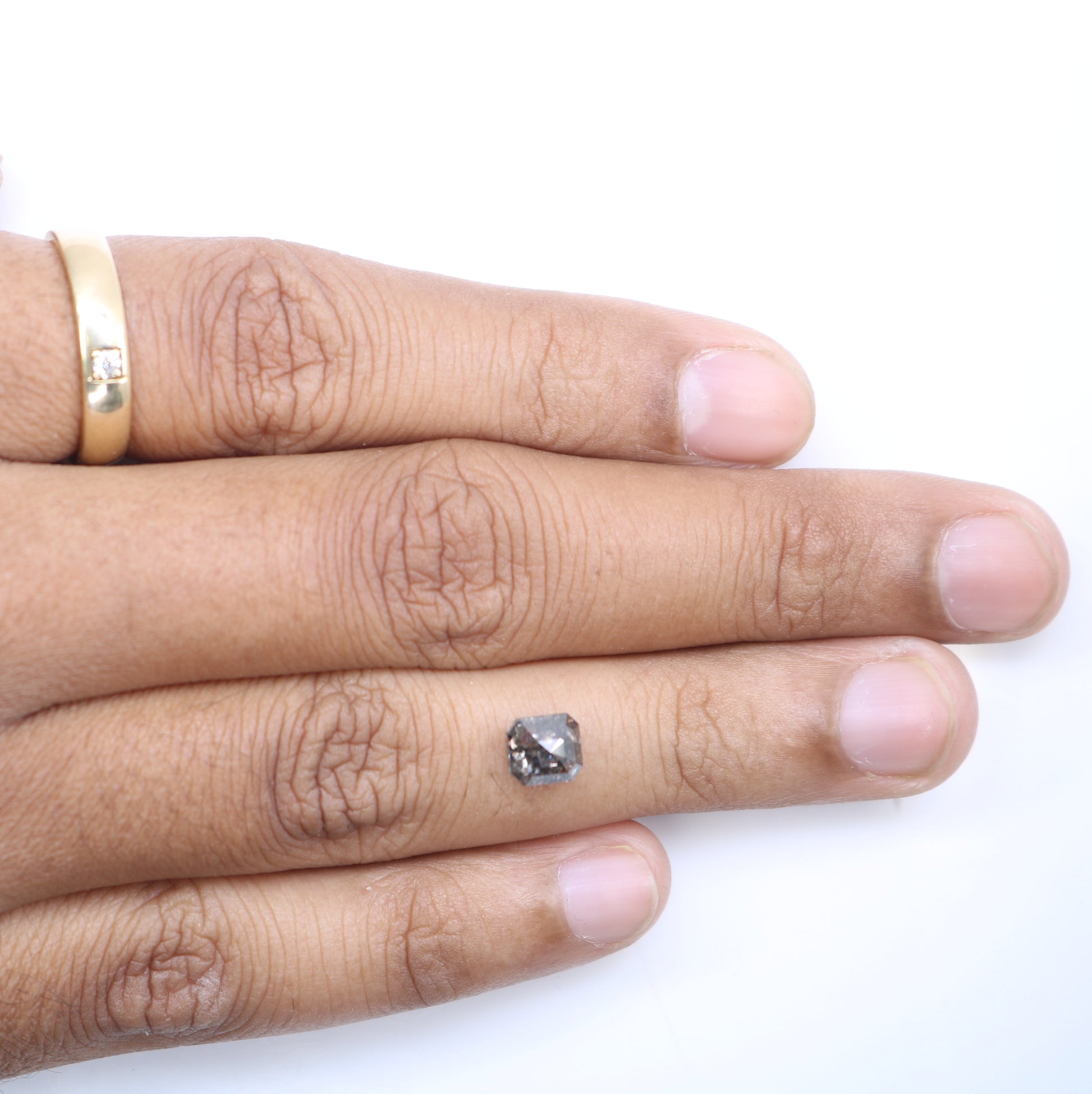 1.37 CT Salt And Pepper Emerald Shape Diamond For Engagement Ring - JayKrishna Diamond