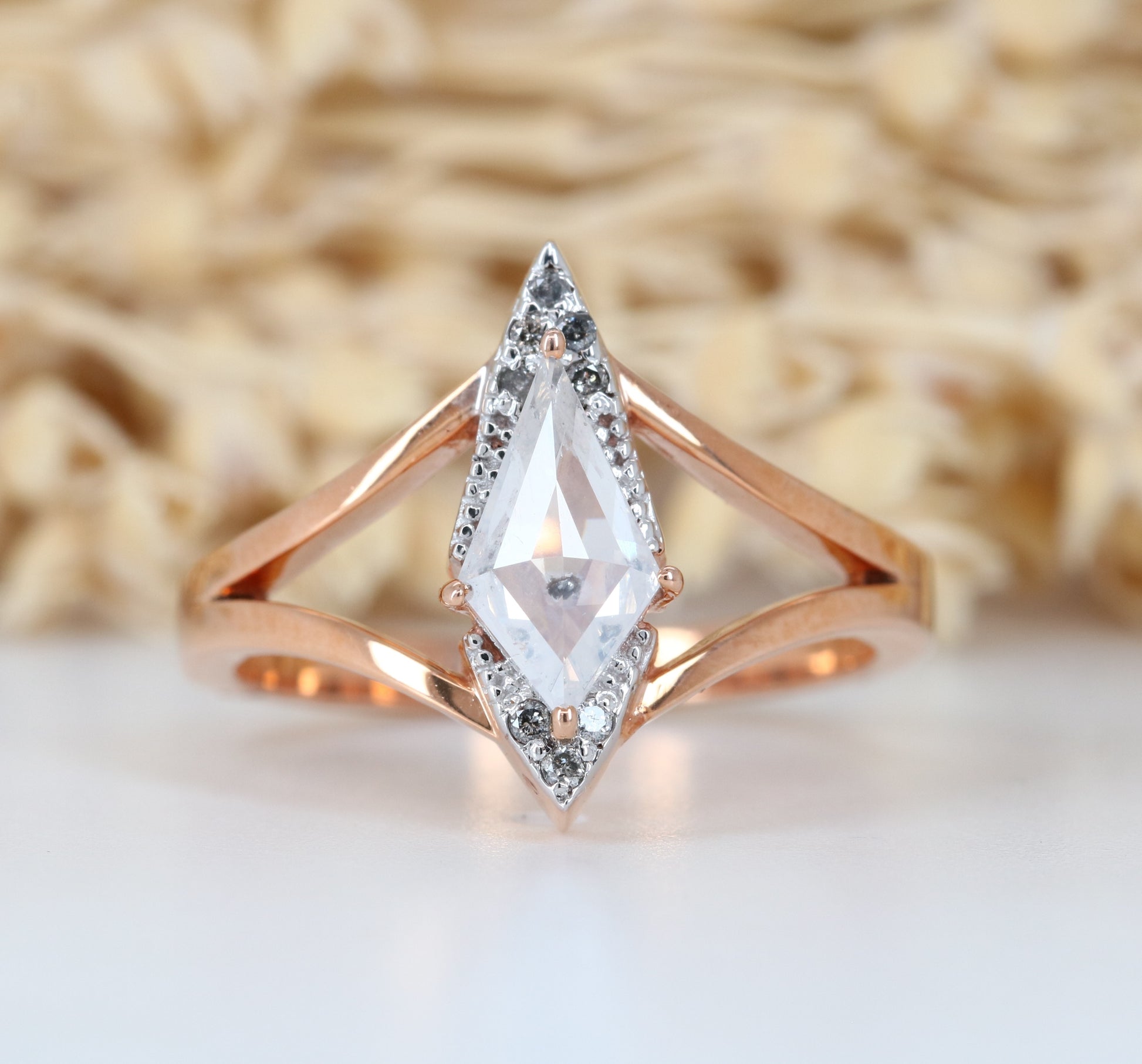 Kite Shape White Milky Diamond Engagement Ring For her - JayKrishna Diamond