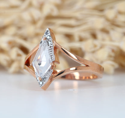 Kite Shape White Milky Diamond Engagement Ring For her - JayKrishna Diamond