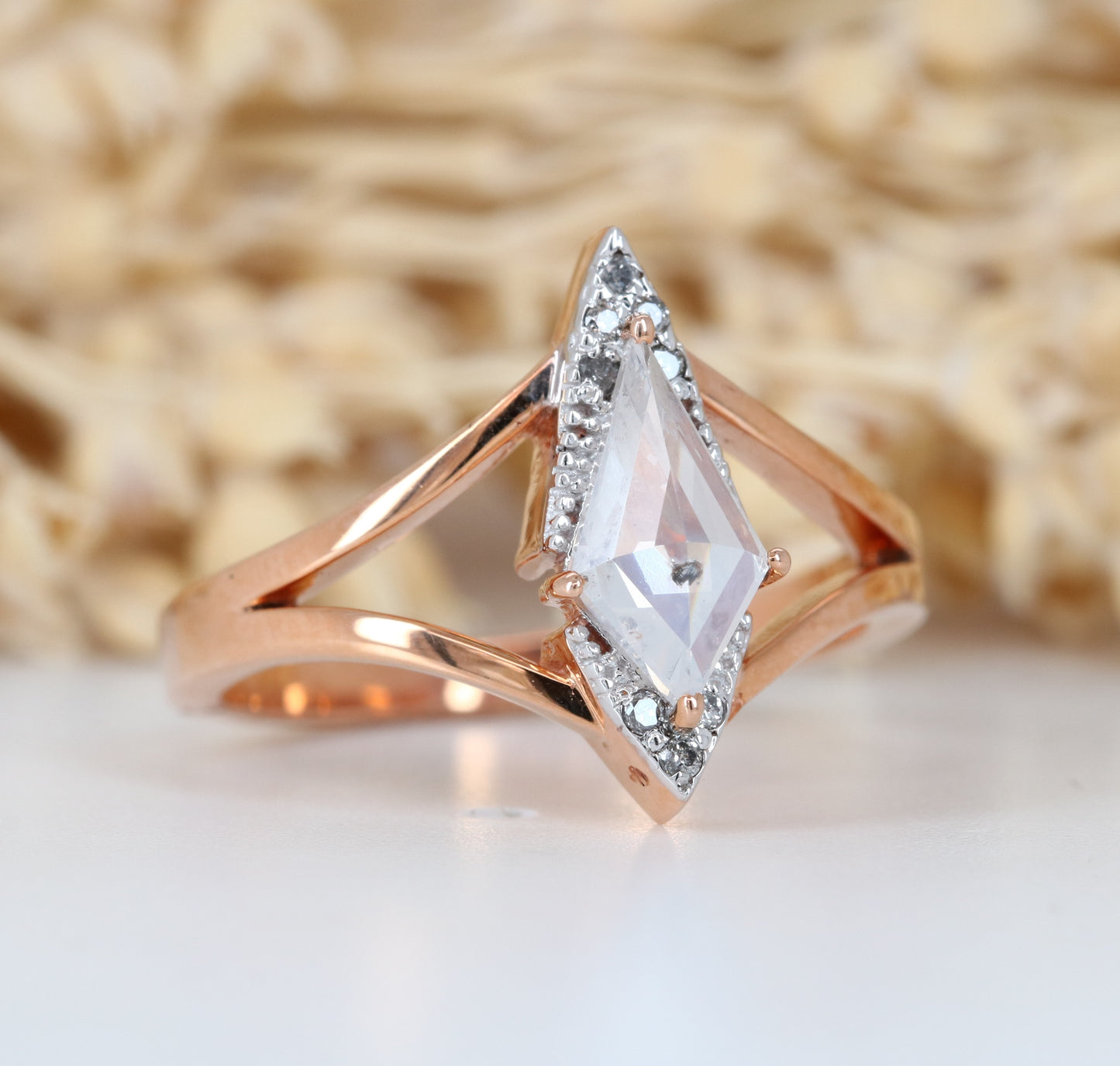 Kite Shape White Milky Diamond Engagement Ring For her - JayKrishna Diamond