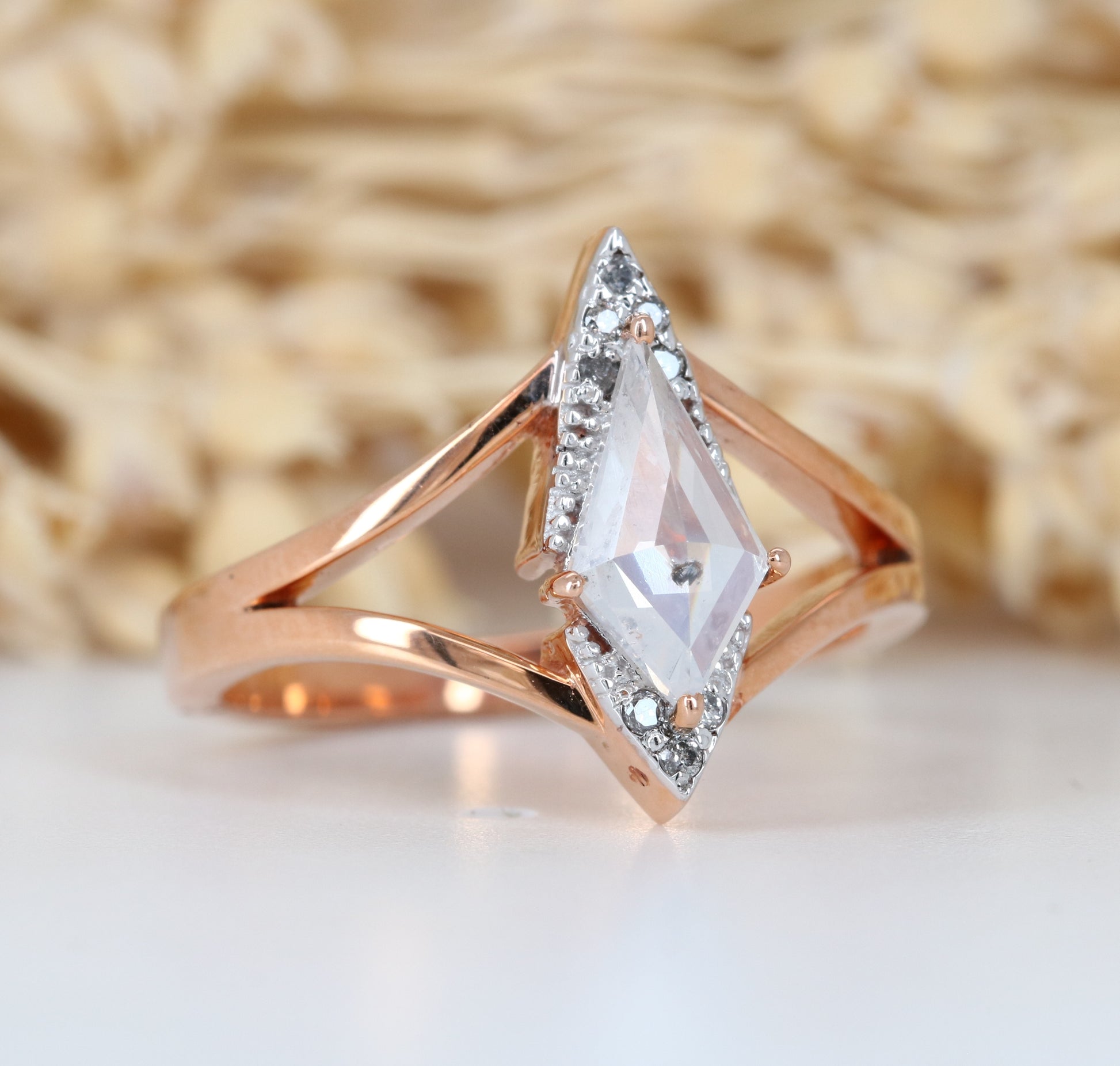 Kite Shape White Milky Diamond Engagement Ring For her - JayKrishna Diamond