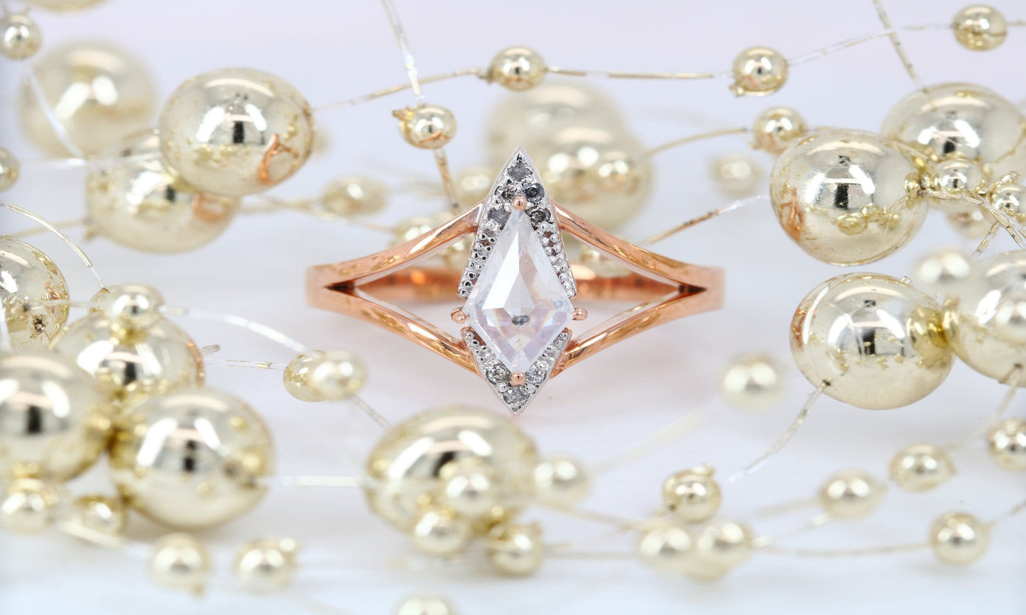 Kite Shape White Milky Diamond Engagement Ring For her - JayKrishna Diamond