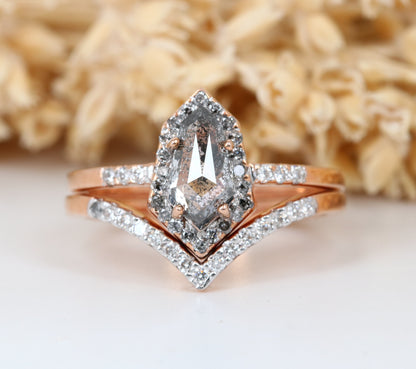 Salt and Pepper Diamond Engagement Ring Geometric Shield Cut Diamond With Band - JayKrishna Diamond