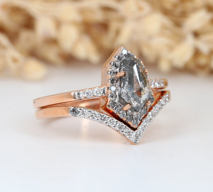 Salt and Pepper Diamond Engagement Ring Geometric Shield Cut Diamond With Band - JayKrishna Diamond