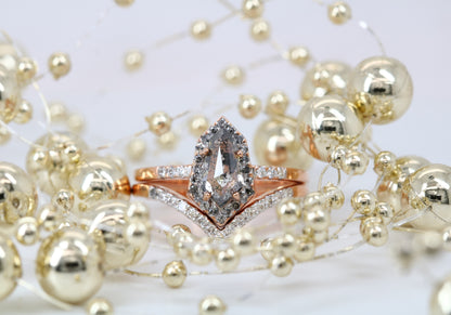Salt and Pepper Diamond Engagement Ring Geometric Shield Cut Diamond With Band - JayKrishna Diamond