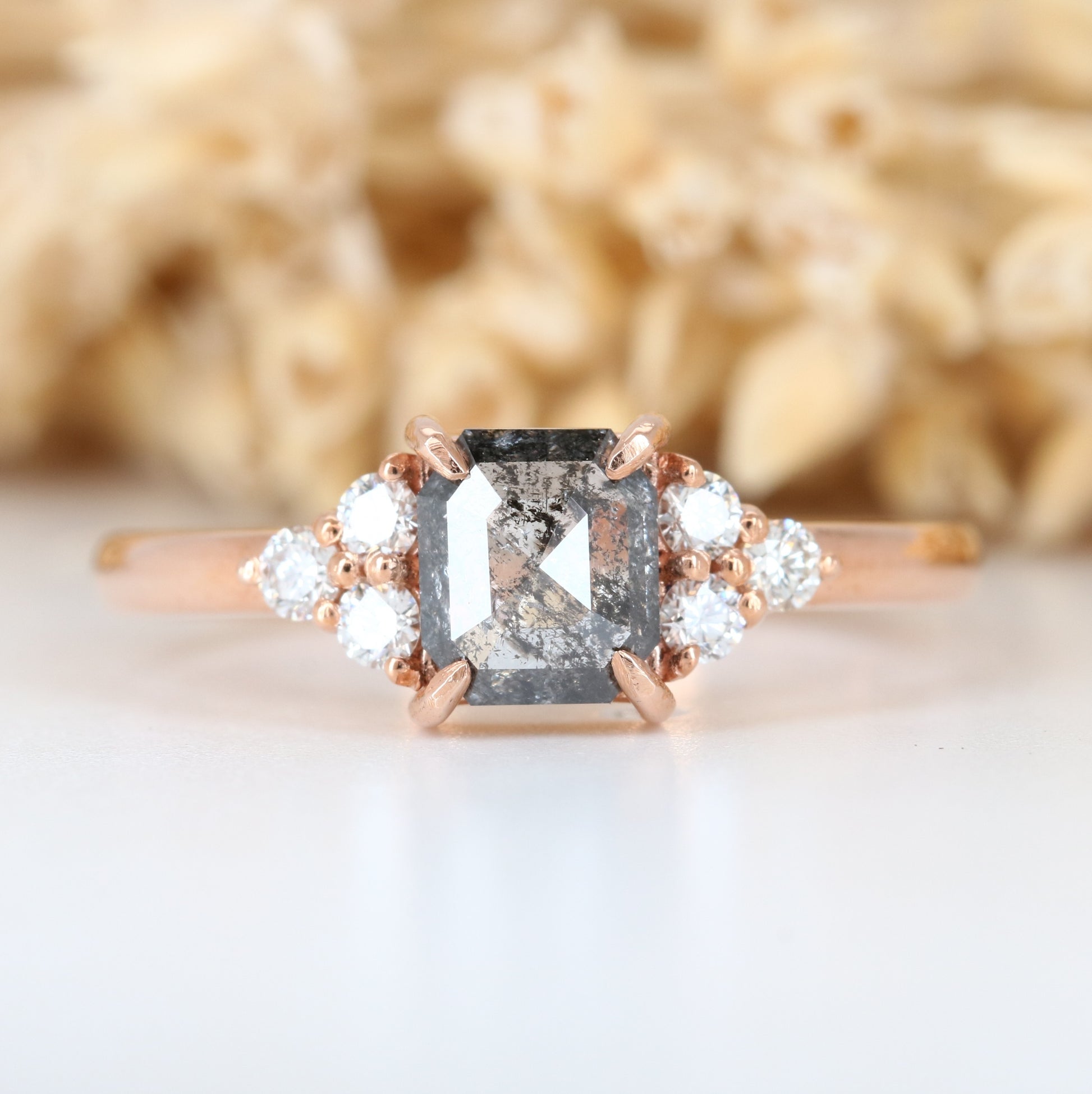 Asscher Cut Salt And Pepper Rose Gold Engagement Ring - JayKrishna Diamond