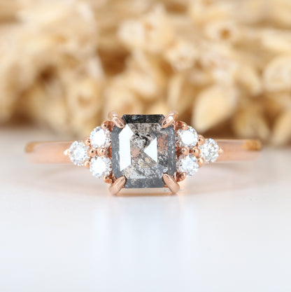 Asscher Cut Salt And Pepper Rose Gold Engagement Ring - JayKrishna Diamond