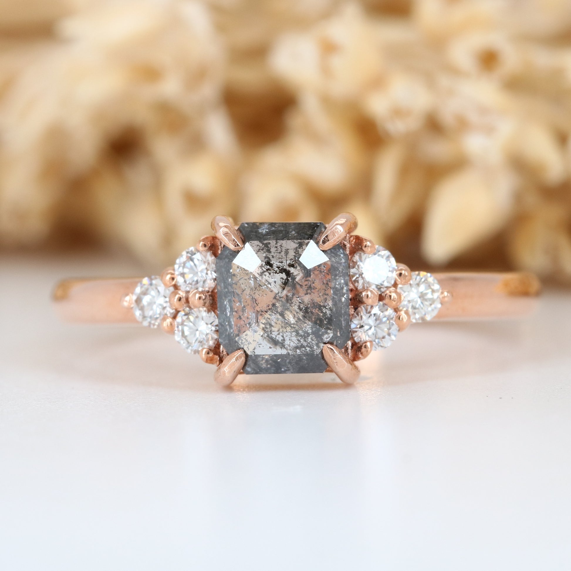 Asscher Cut Salt And Pepper Rose Gold Engagement Ring - JayKrishna Diamond