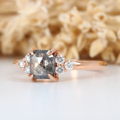 Asscher Cut Salt And Pepper Rose Gold Engagement Ring - JayKrishna Diamond