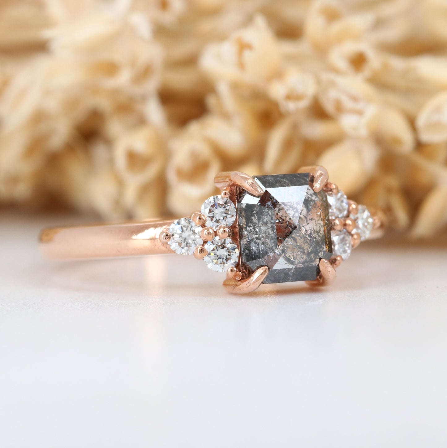 Asscher Cut Salt And Pepper Rose Gold Engagement Ring - JayKrishna Diamond