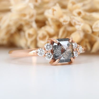 Asscher Cut Salt And Pepper Rose Gold Engagement Ring - JayKrishna Diamond