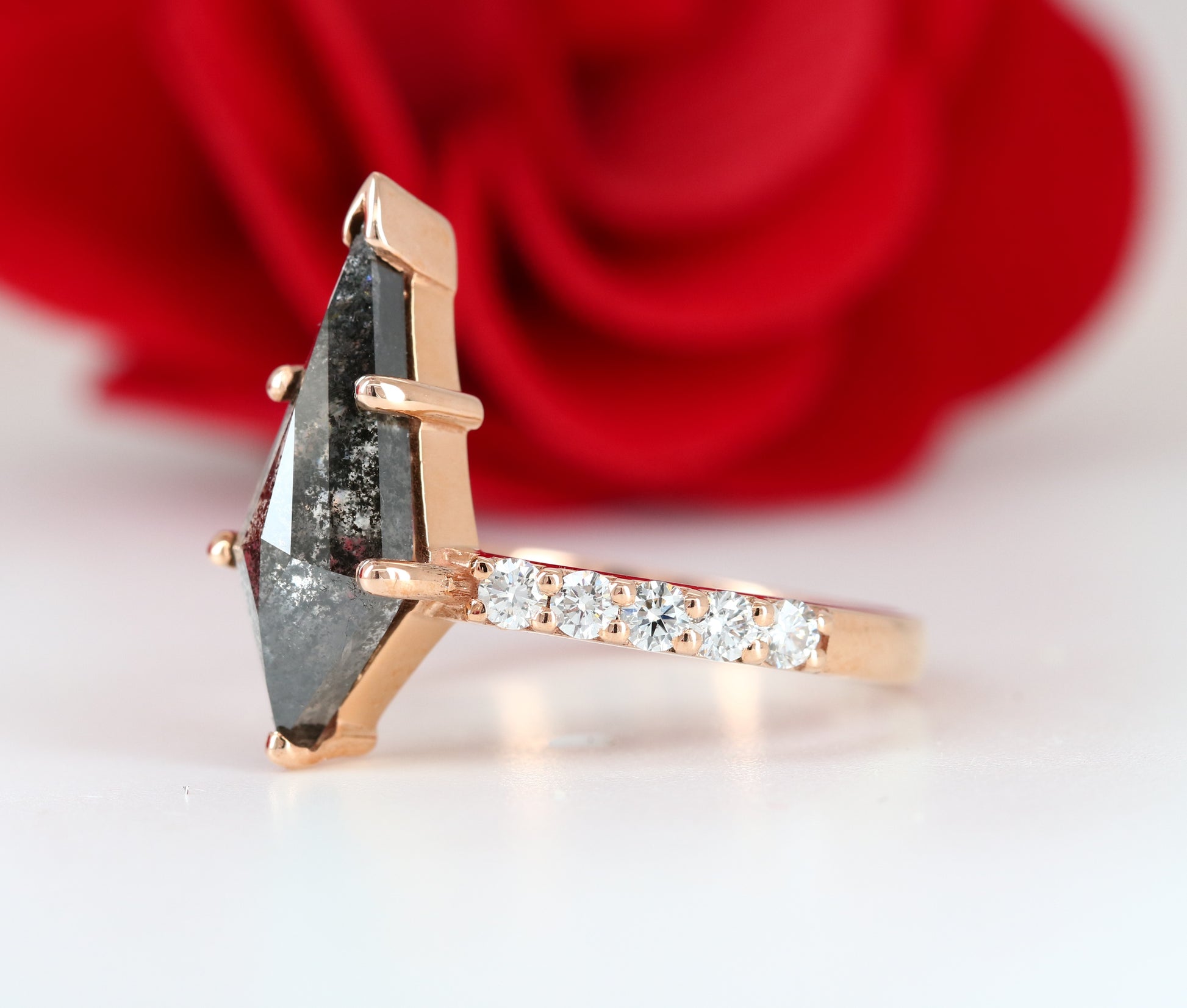 Loose Salt and Pepper Kite 14K Rose Gold Engagement Ring - JayKrishna Diamond