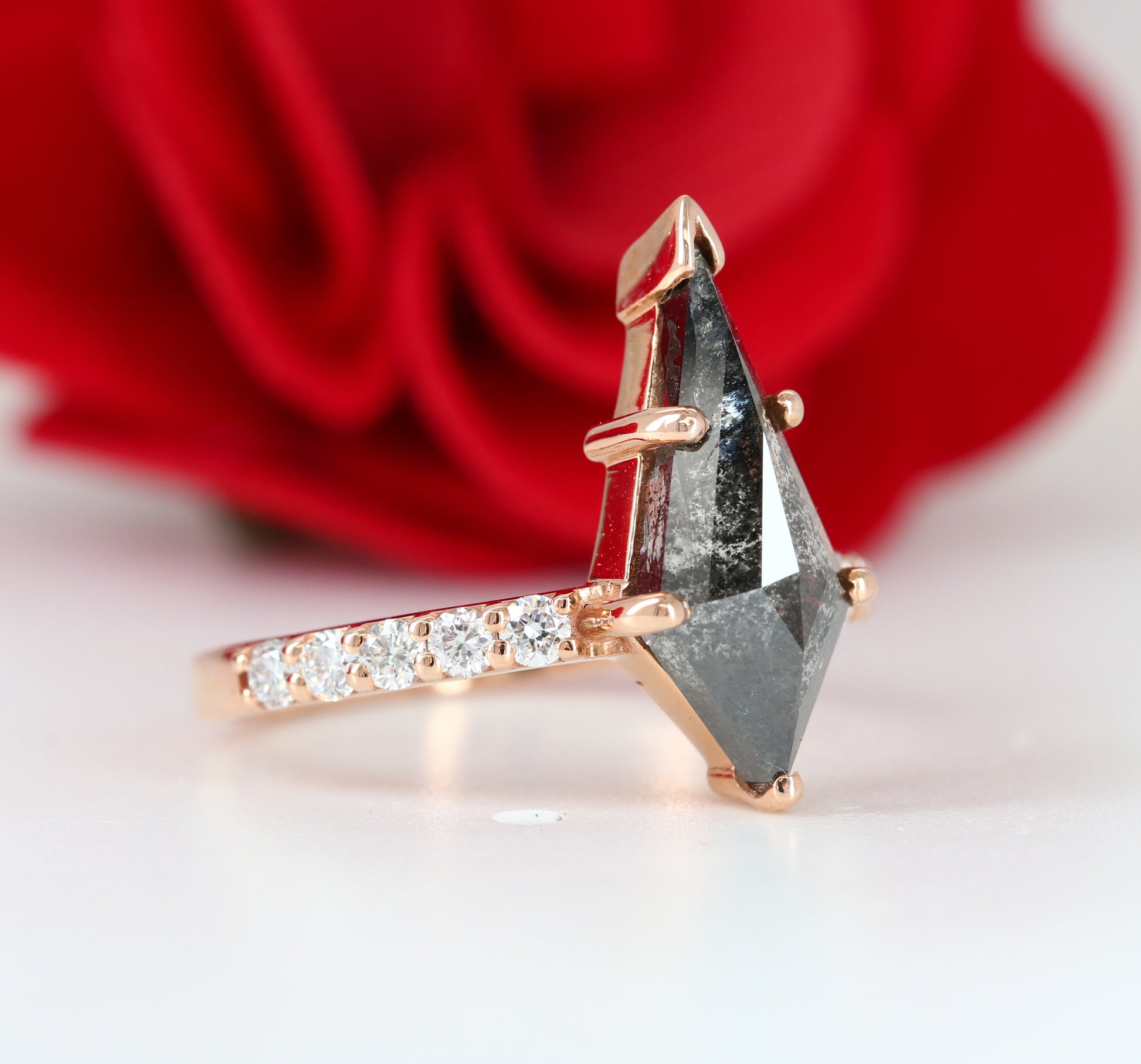 Loose Salt and Pepper Kite 14K Rose Gold Engagement Ring - JayKrishna Diamond