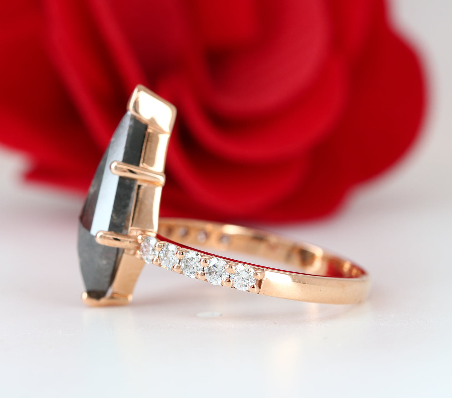 Loose Salt and Pepper Kite 14K Rose Gold Engagement Ring - JayKrishna Diamond