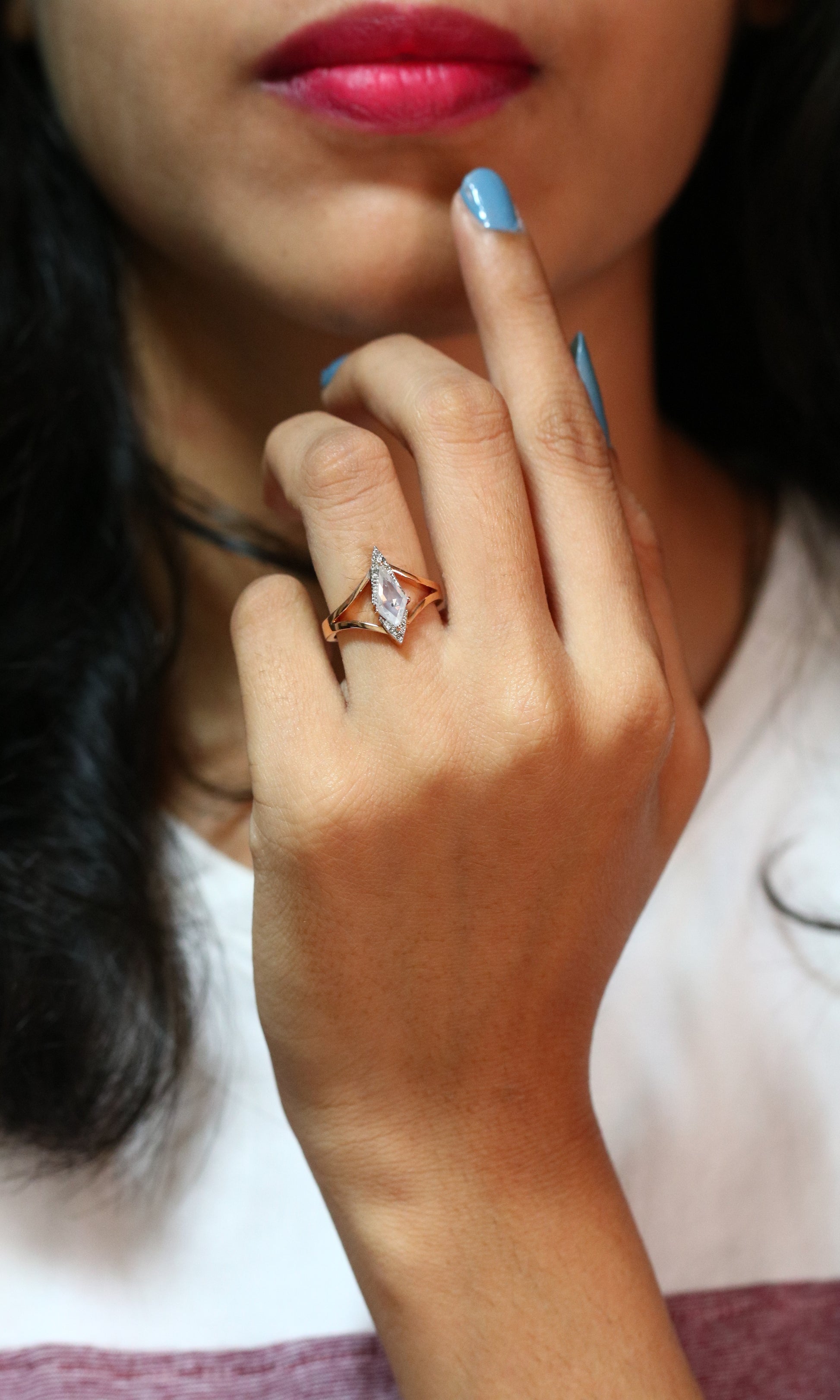 Kite Shape White Milky Diamond Engagement Ring For her - JayKrishna Diamond
