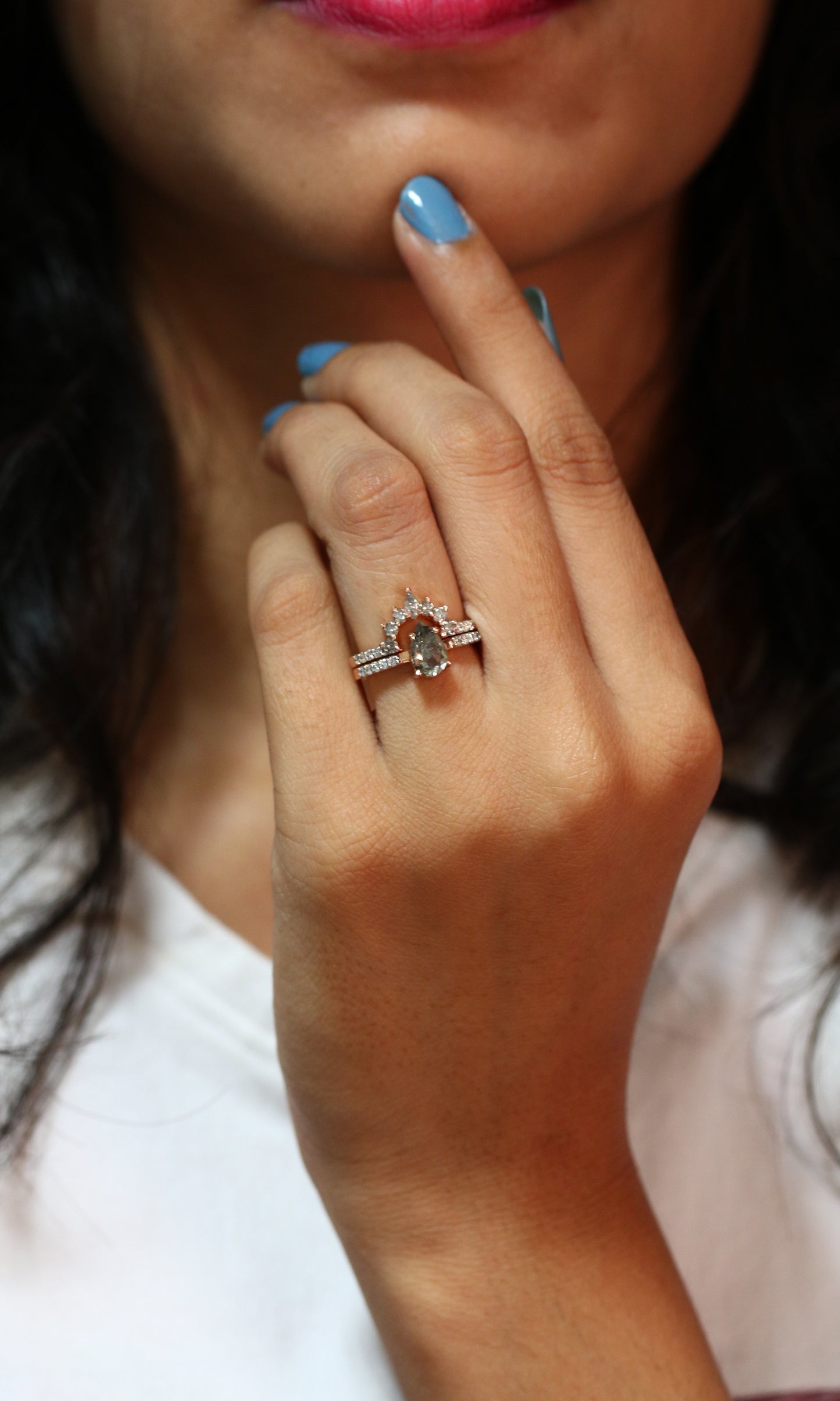 Pear Salt and Pepper Diamond Engagement Ring - JayKrishna Diamond