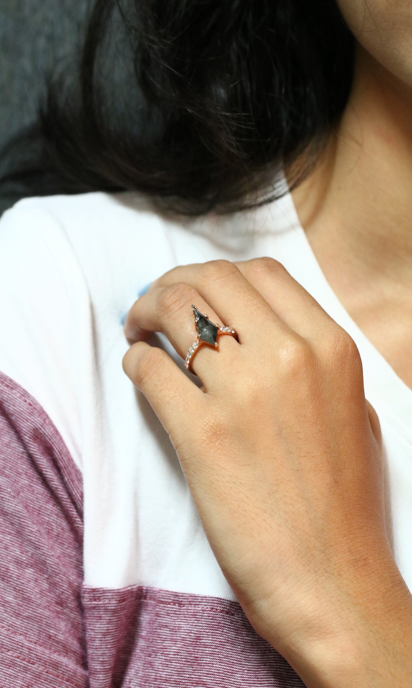 Loose Salt and Pepper Kite 14K Rose Gold Engagement Ring - JayKrishna Diamond