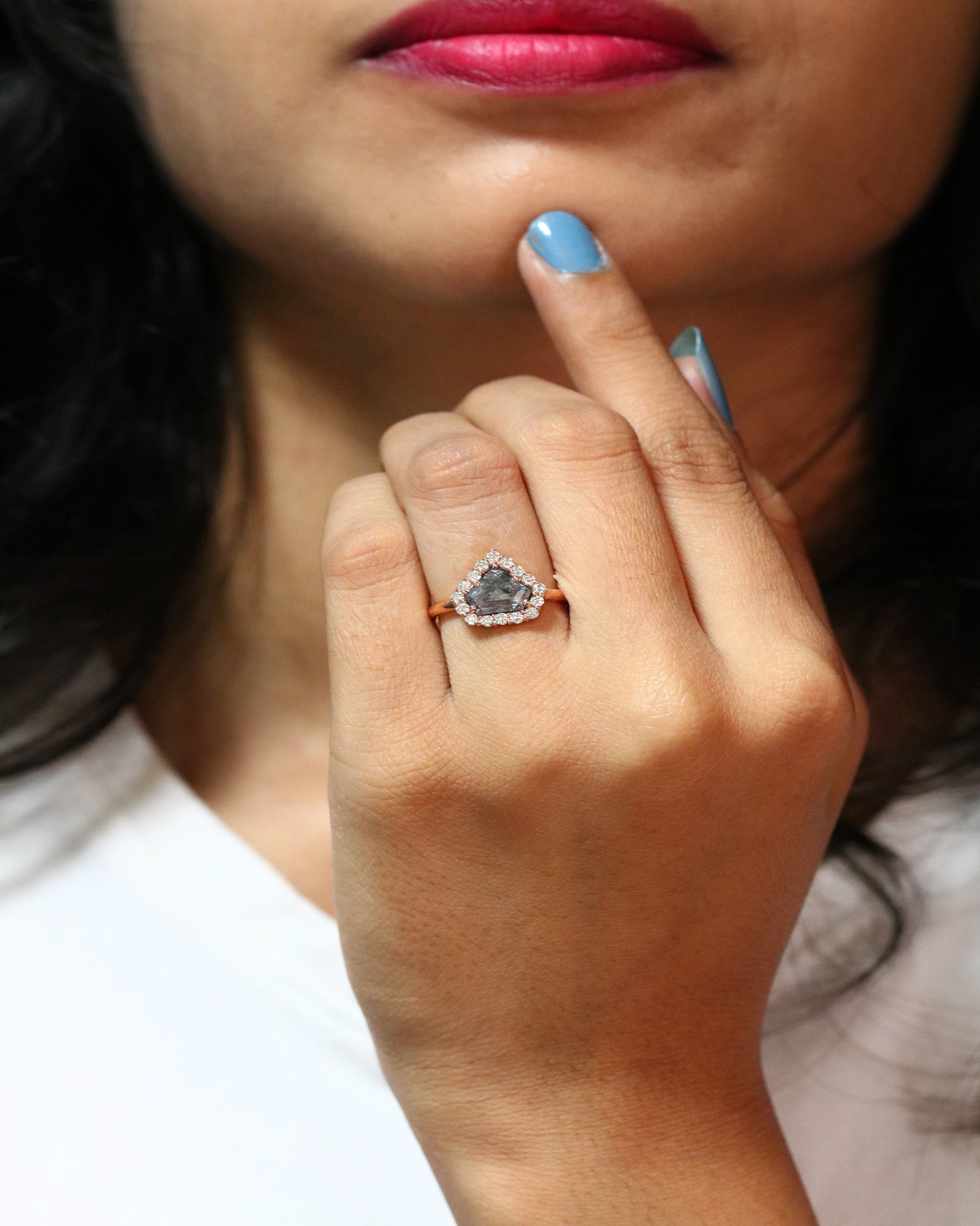 Loose Salt and Pepper Diamond Shape Rose Gold Engagement Ring - JayKrishna Diamond