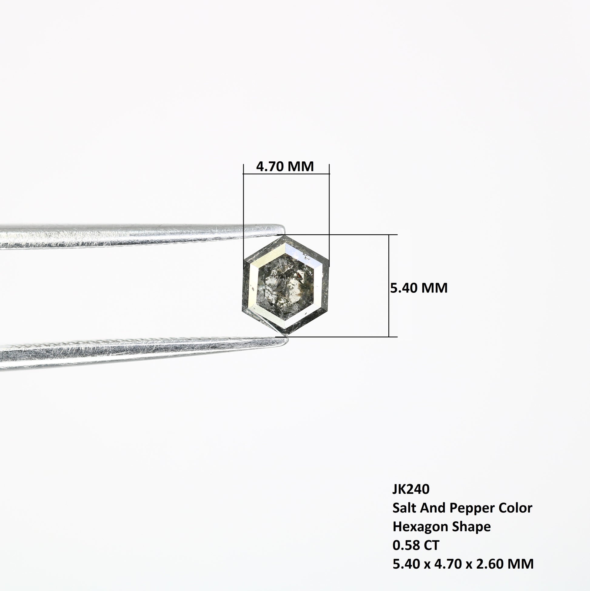 0.58 CT Hexagon-Shaped Salt and Pepper Diamond – Elegant Loose Gem for Unique Proposal Rings - JayKrishna Diamond